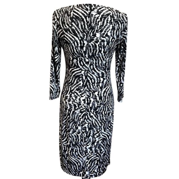 Ralph Lauren Zebra Print Dress Long Sleeve Black White Stretch Abstract Size 6 - Picture 3 of 13